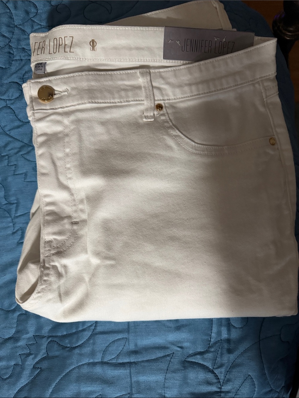 Jennifer Lopez Distressed White Super Skinny Slim Fit Jeans w/Gold Hardware 20W